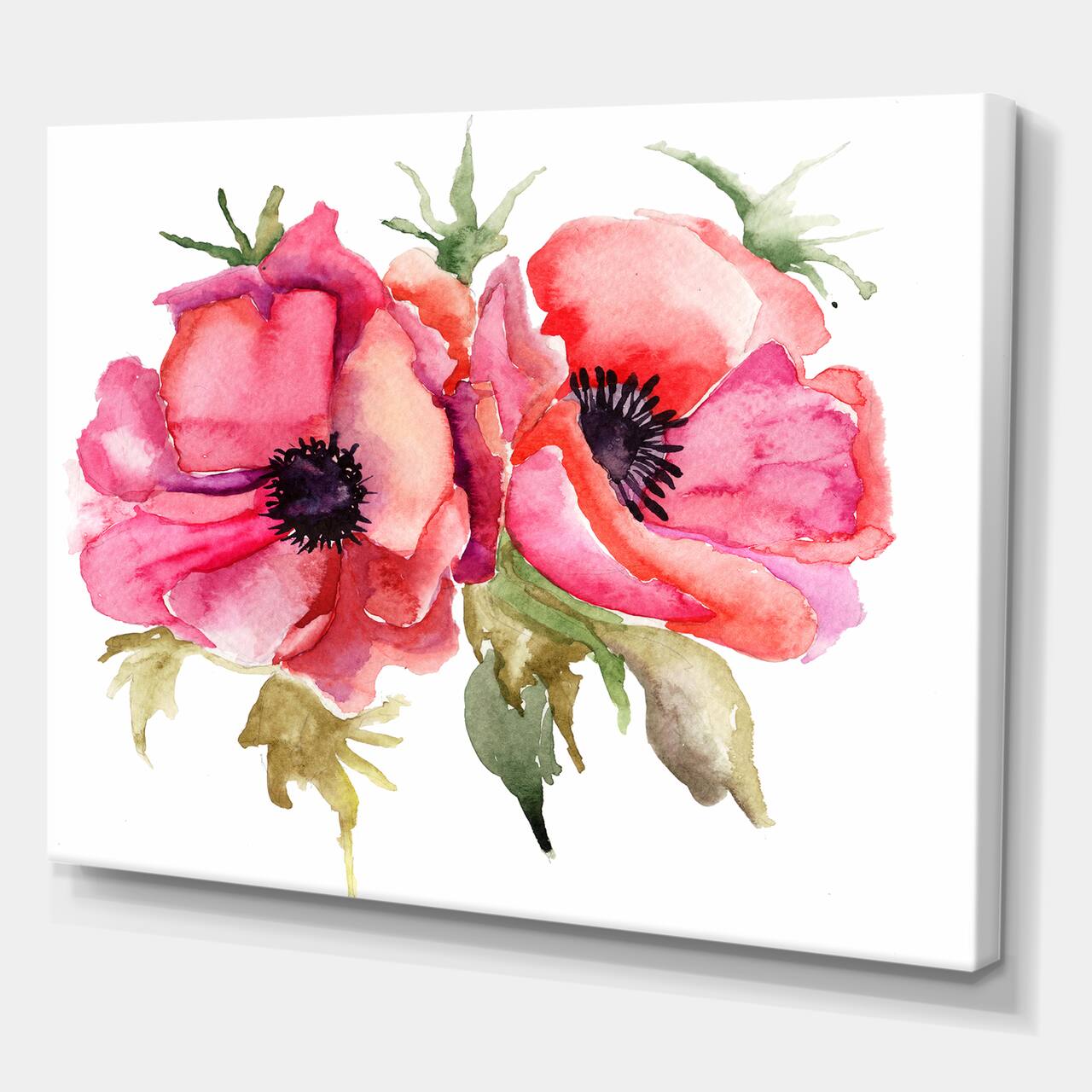 Designart - Stylized Poppy Flowers - Traditional Canvas Wall Art Print